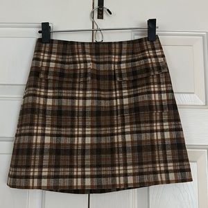 Reformation Brown Plaid Wool Skirt